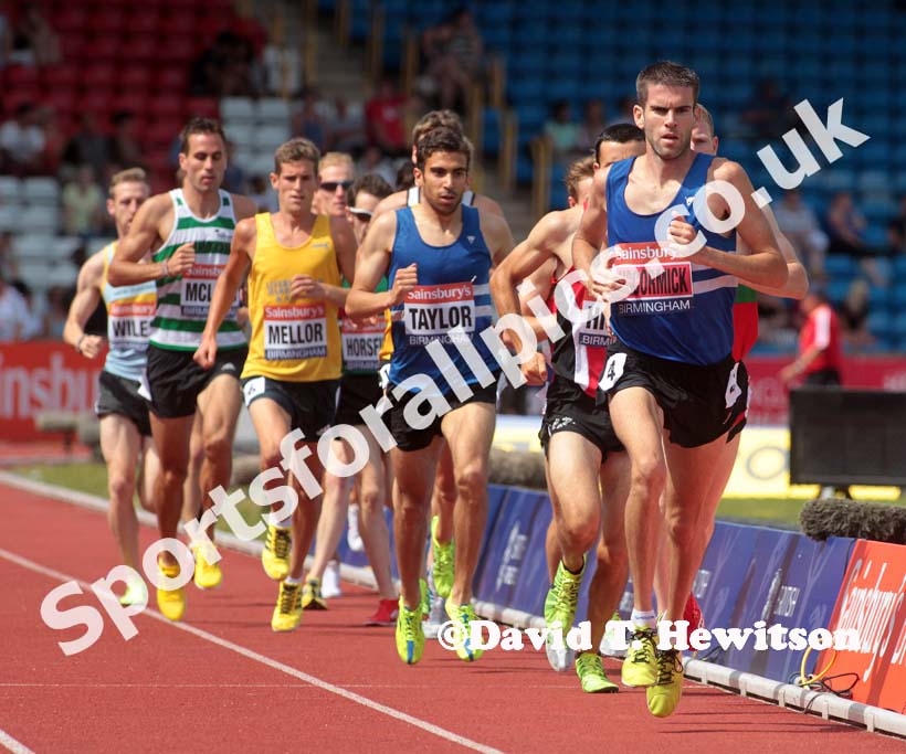 Nick McCormick (Morpeth) leads eventual winner Andy Vernon (Aldershot) during the 5000 metres at the Sainsbury's British Championships, Birmingham.